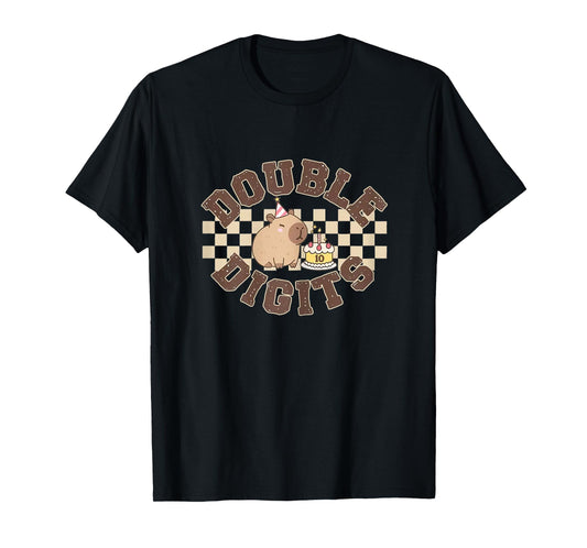 Double Digits 10th Birthday Shirt Capybara Ten Year Old T-Shirt