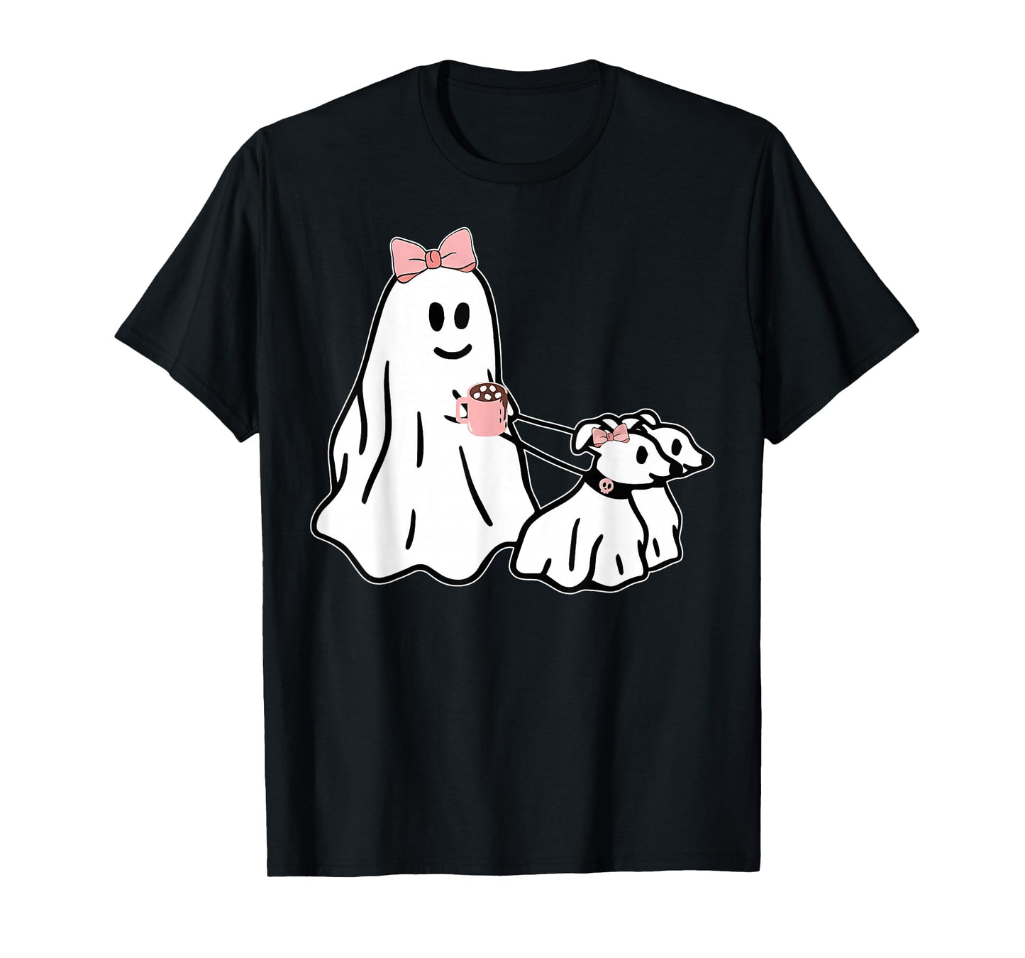 Funny Ghost Walking Dog Spooky Season Halloween Coquette T-Shirt