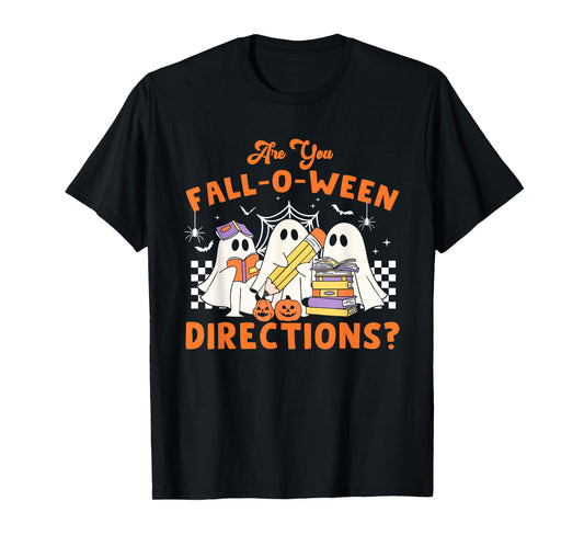 Retro are You Fall O Ween Directions Teacher Halloween Ghost T-Shirt