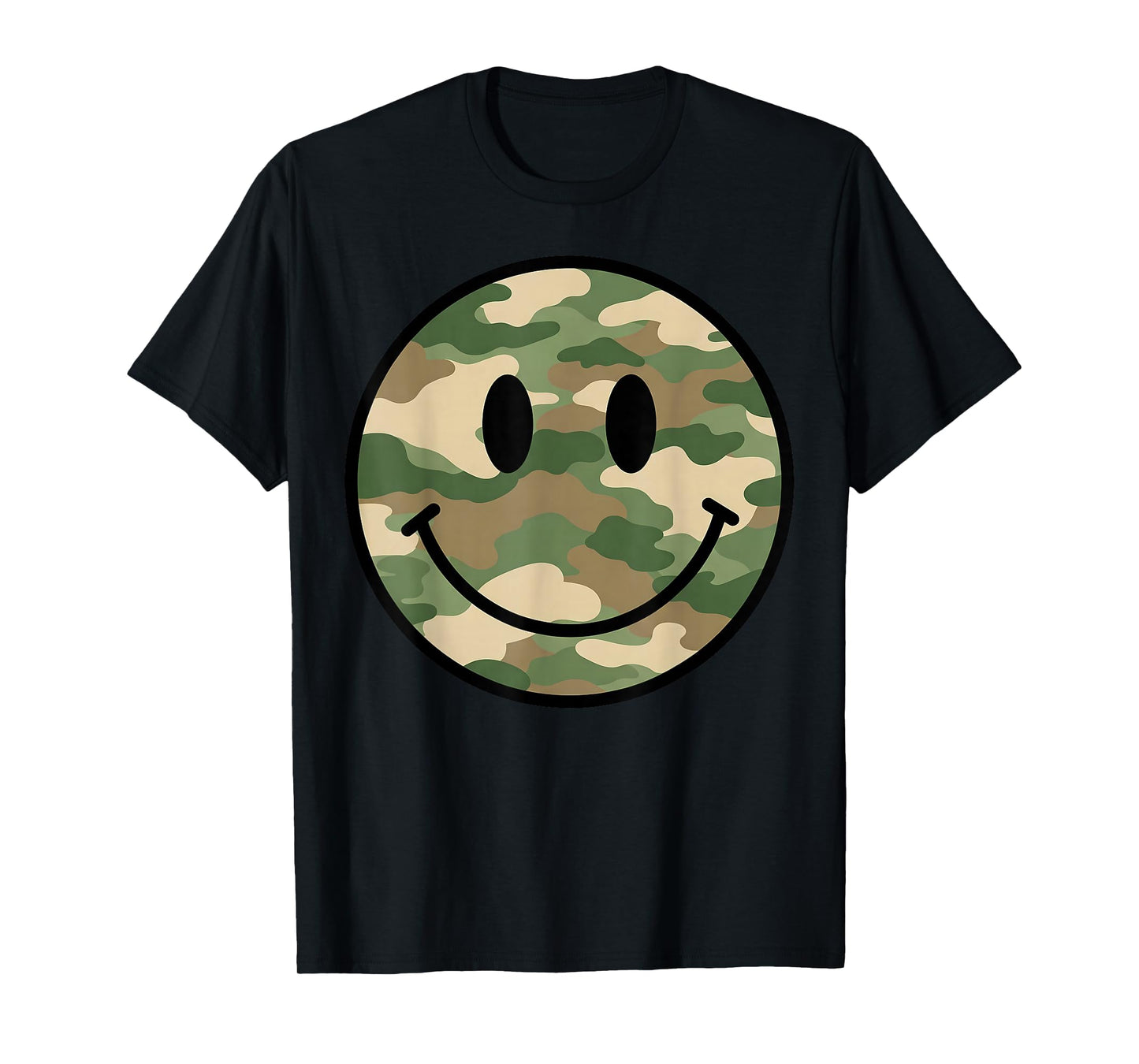 70s Camo Smile Face Smiling Happy Camouflage Lover Funny T-Shirt