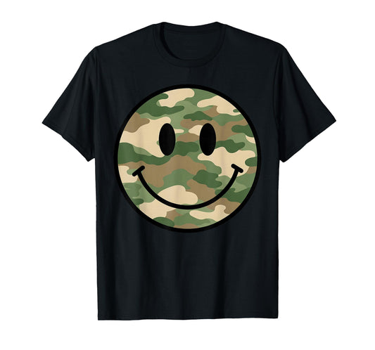 70s Camo Smile Face Smiling Happy Camouflage Lover Funny T-Shirt