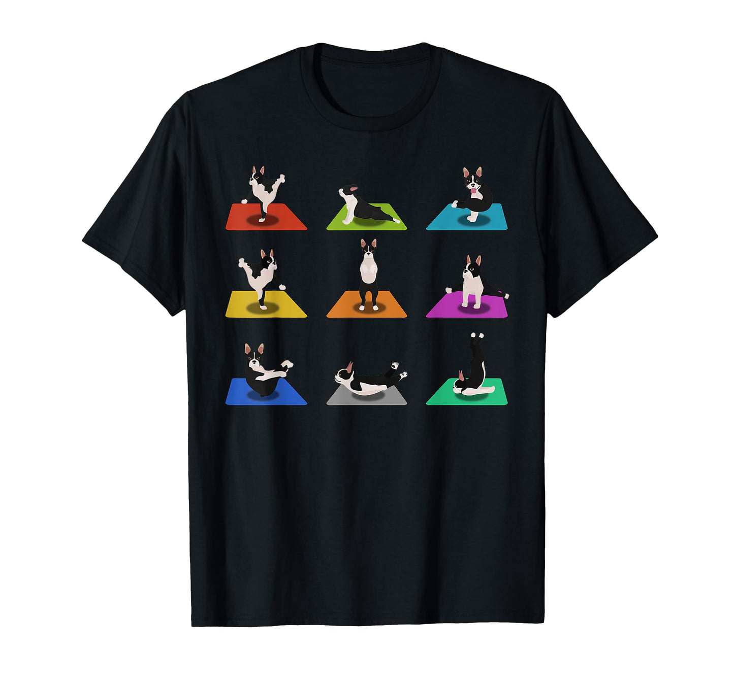 Funny Boston Terriers Yoga Asana Pose and Meditation T-Shirt