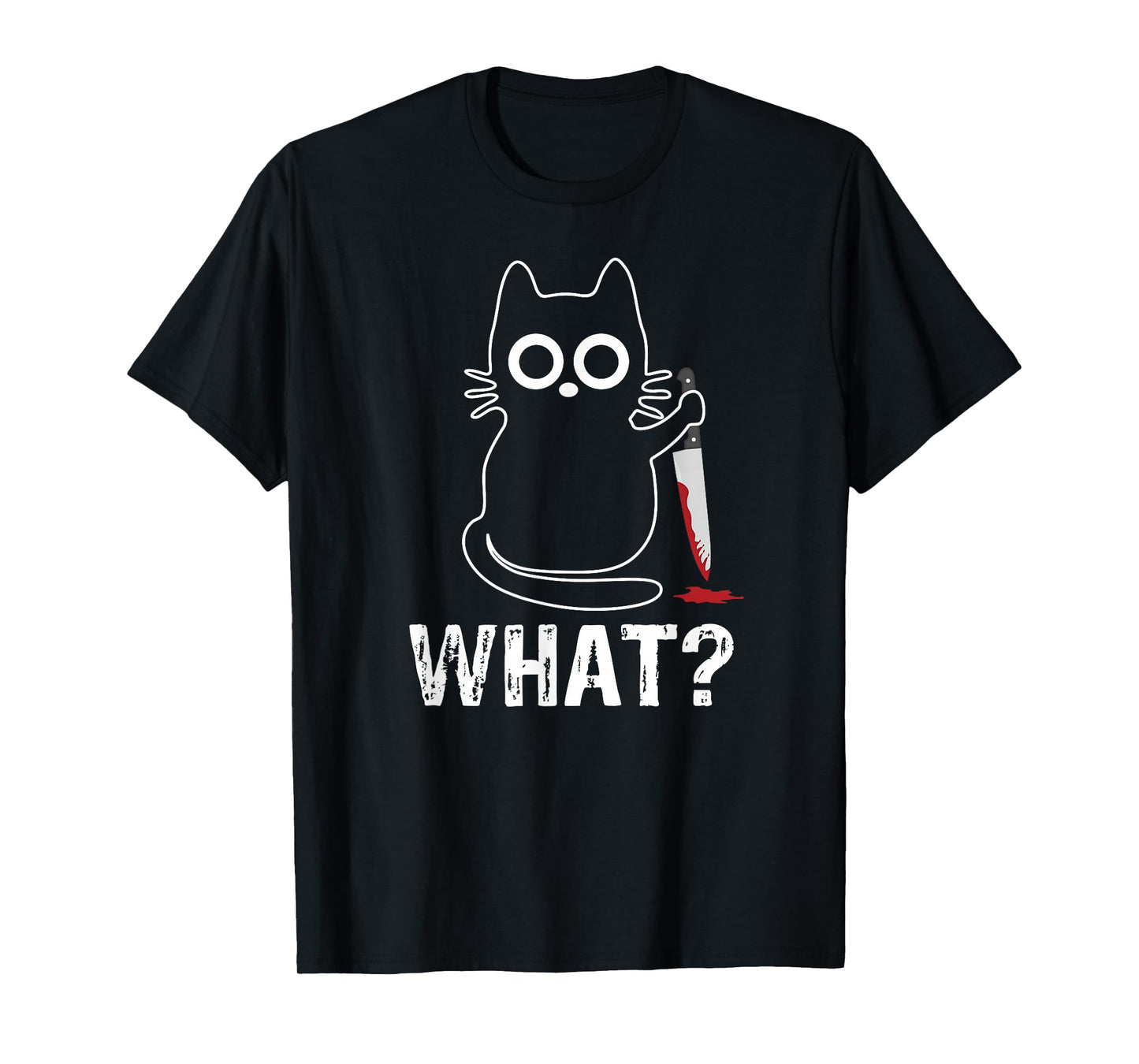 Tech-Tees Cats What? - Funny Cat With Knife Graphic Design T-Shirt, Small, Black