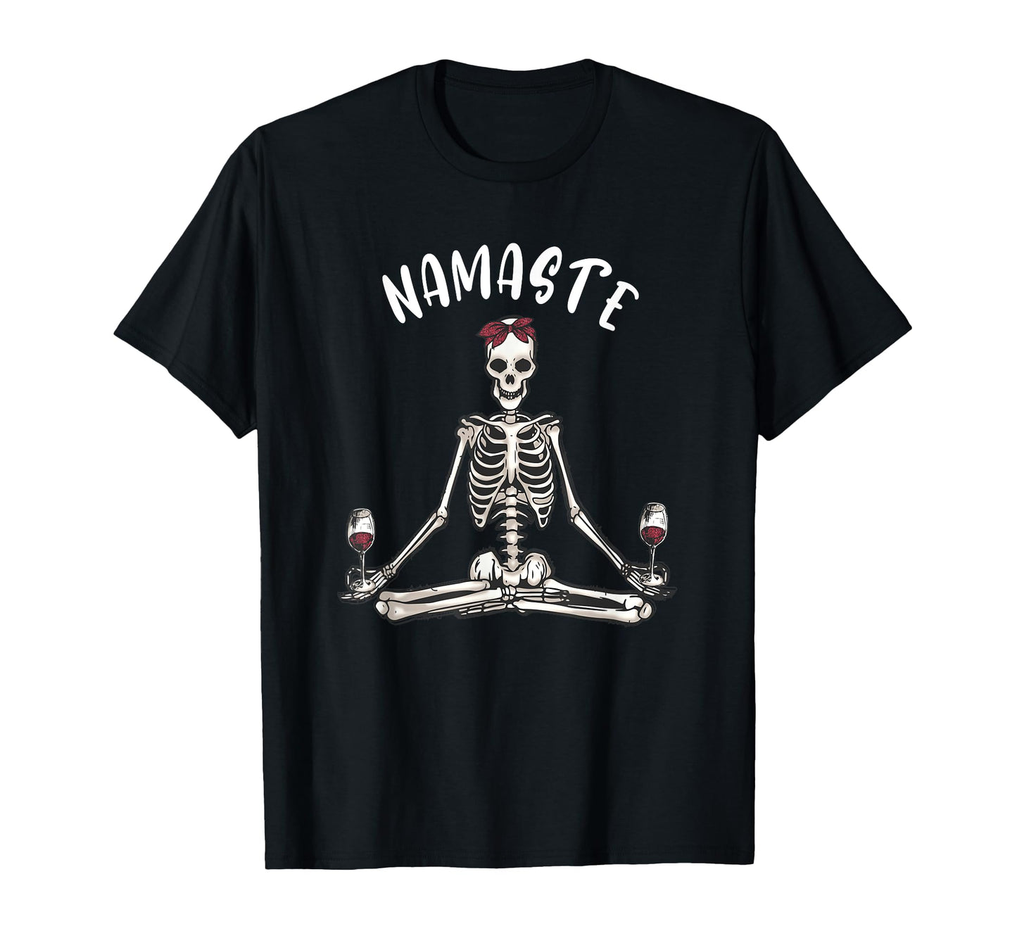 Namaste Yoga Skeleton with Wine funny women's yoga T-Shirt