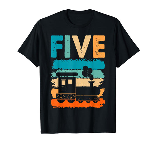 5th Train Birthday 5 Year Old 5yr Boys Girls Birthday Train T-Shirt