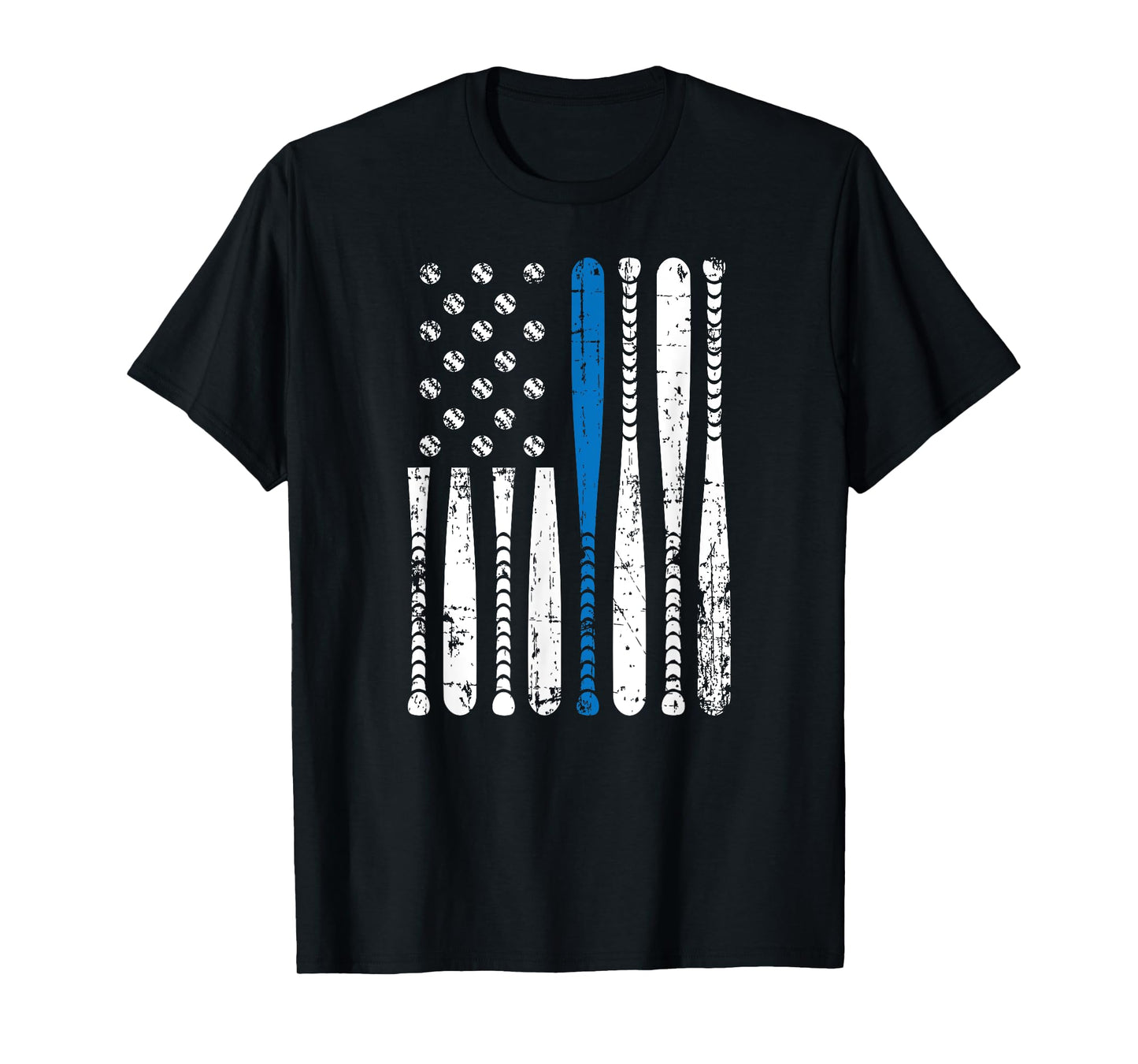 Thin Blue Line LEO USA Flag Police Support Baseball Bat Tee T-Shirt