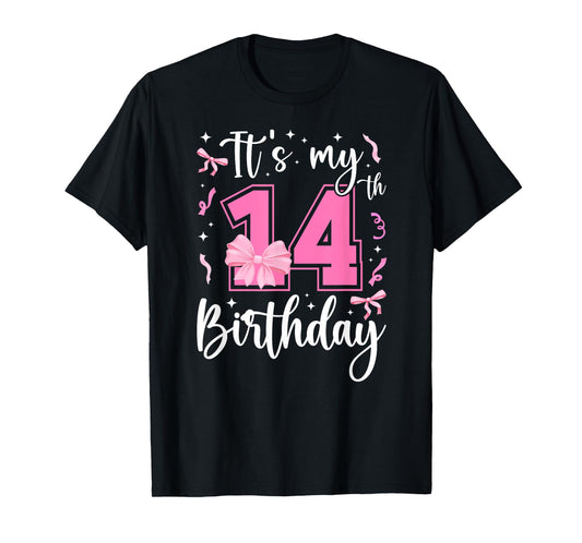 14th Coquette Themed Birthday Fourteen Year Old Girl Bow T-Shirt