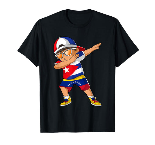 Half Cuban Half Venezuelan Boy Kid Cuba Venezuela Flag T-Shirt