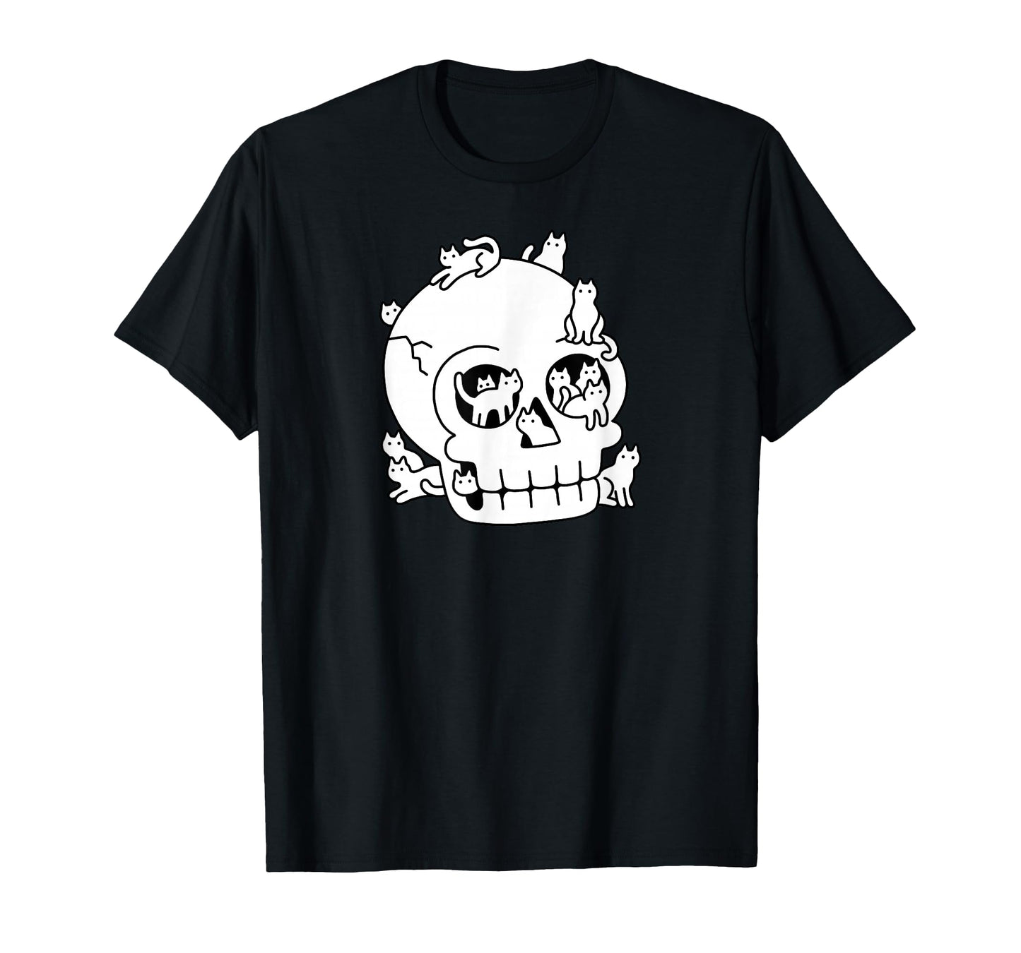 Threadless Obinsun Skull Is Full Of Cats Doodle Graphic T-Shirt