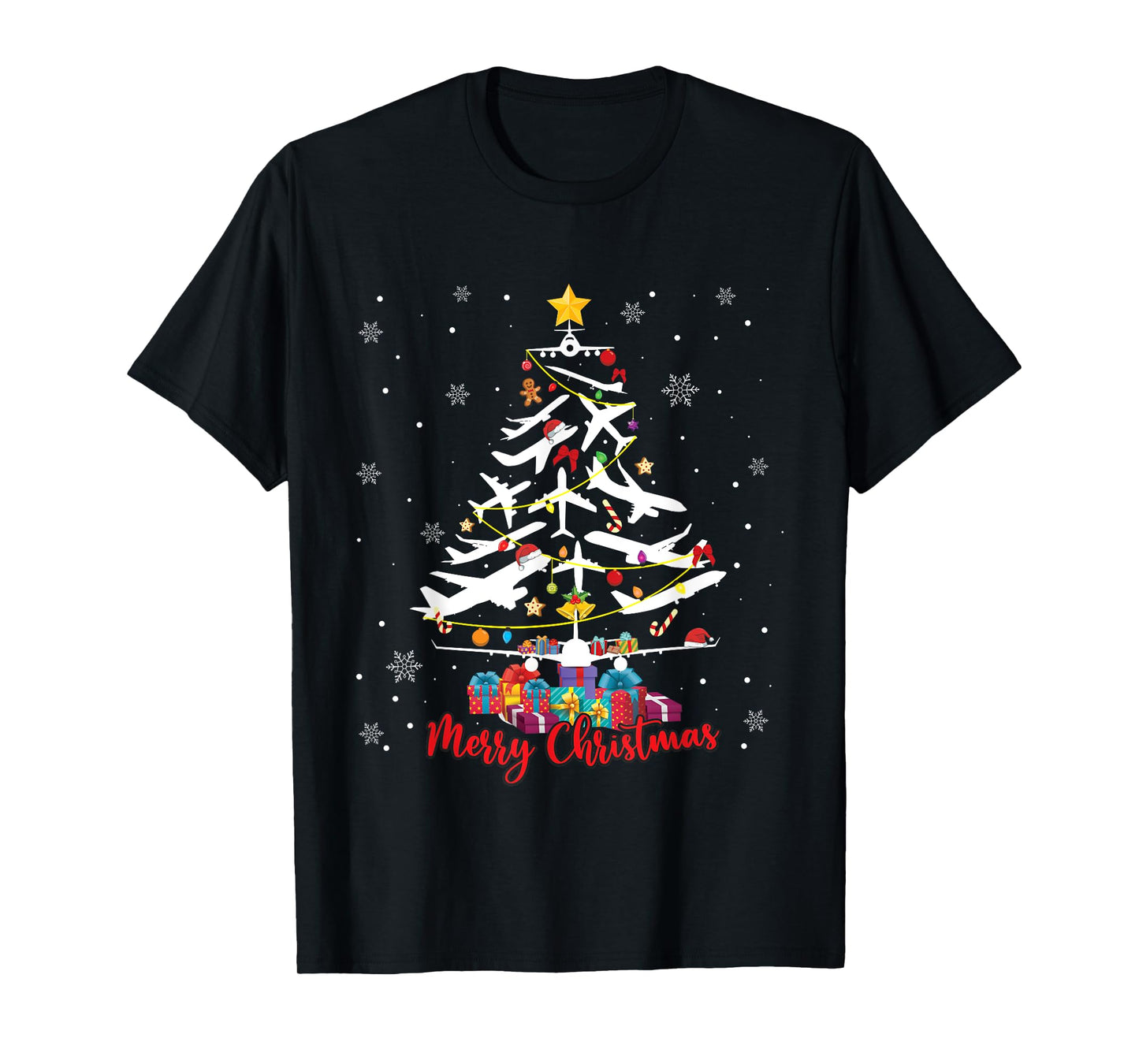 Airplane Christmas Tree Merry Xmas Most Likely Pilot T-Shirt