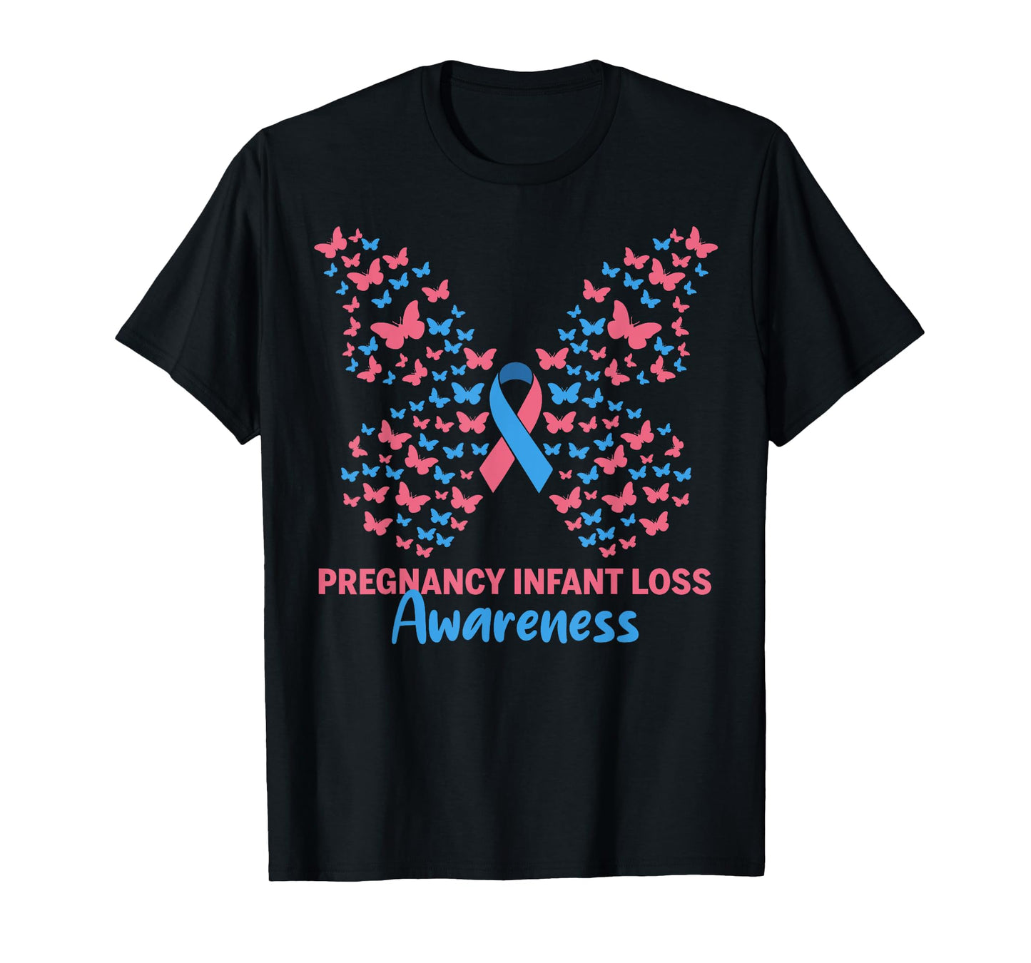 Pregnancy Infant Loss Awareness Pink & Blue Ribbon Butterfly T-Shirt