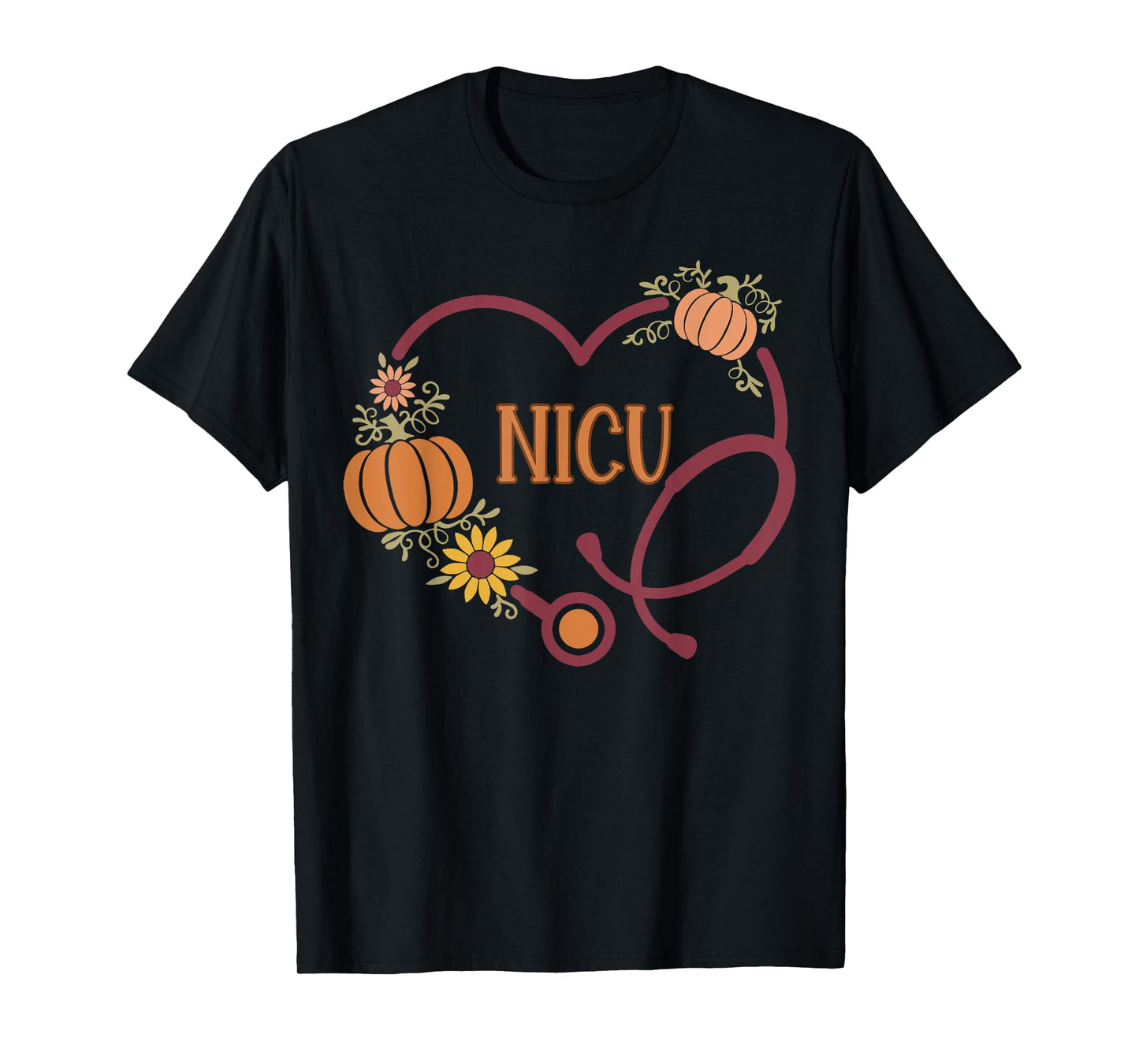 Retro NICU Nurse Stethoscope Heart Pumpkin Fall Thanksgiving T-Shirt