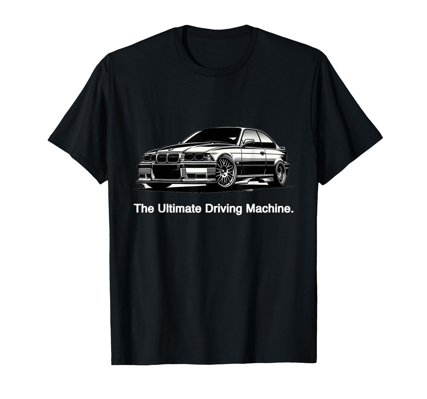 Russ Designs Ultimate Driving Machine Vintage Euro E36 T-Shirt - Black, Small, Unisex-Adult, Short Sleeve, Car Print, Polyester 100%