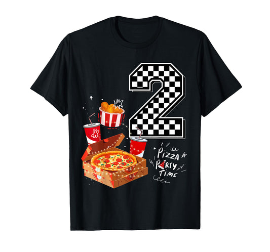 Kids Funny Pizza Lover 2nd Birthday Crew 2 Years Old Matchin T-Shirt