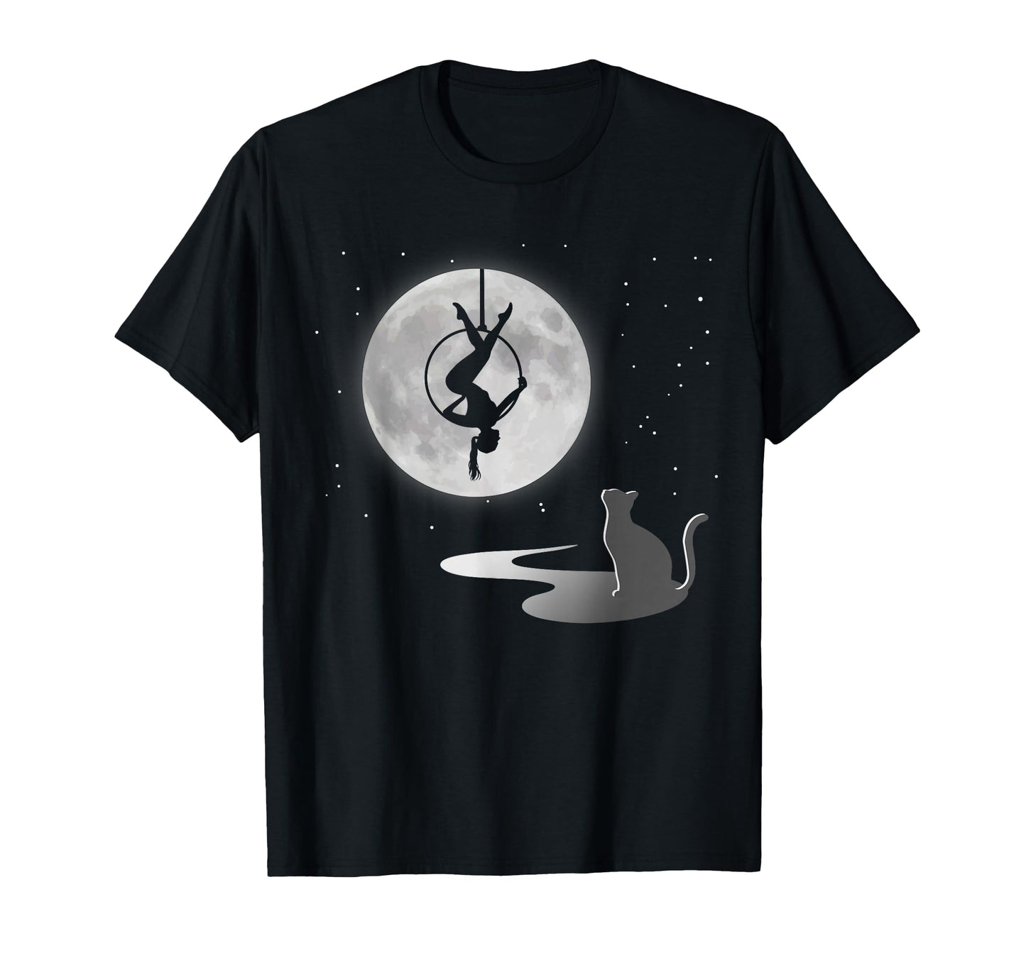 Fly Aerial Yoga Hoop Lyra, Stars Moon Cat Lover, Novelty T-Shirt
