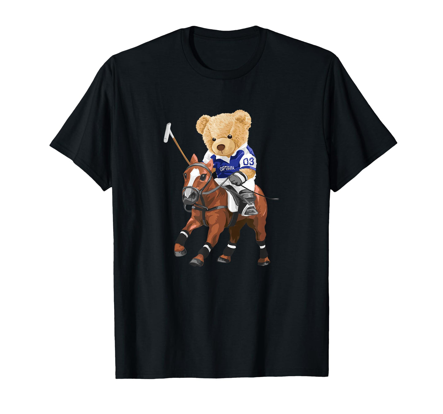 Cool Teddy Bear Playing Horse Polo Game Illustration Graphic T-Shirt