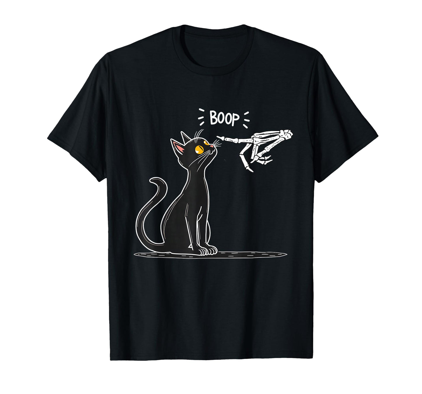Black Cat Skeleton Hand Boop Halloween T-Shirt