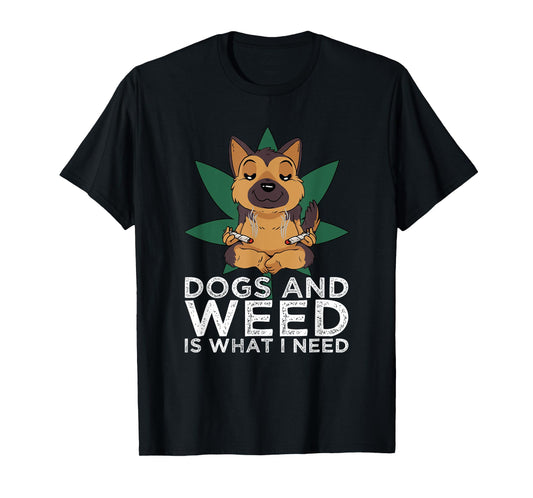 German Shepherd Dogs And Weed Smoking Joints Cannabis Leaf T-Shirt