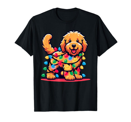 Goldendoodle Christmas Tree Xmas Lights Golden Doodle Dog T-Shirt