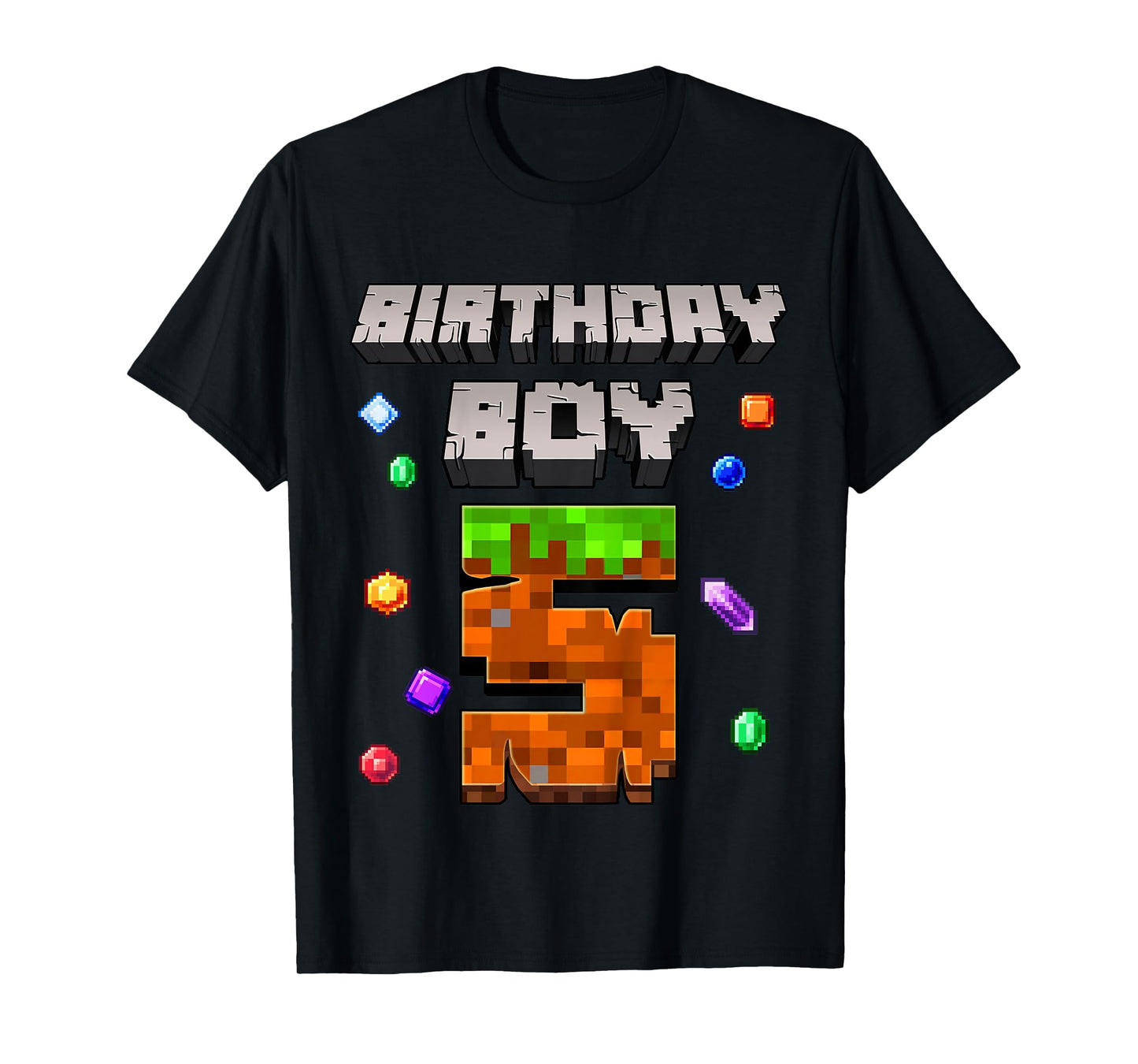 Kids 5th Birthday Boy 5 Video Gamer Pixel Number Five Bday Party T-Shirt