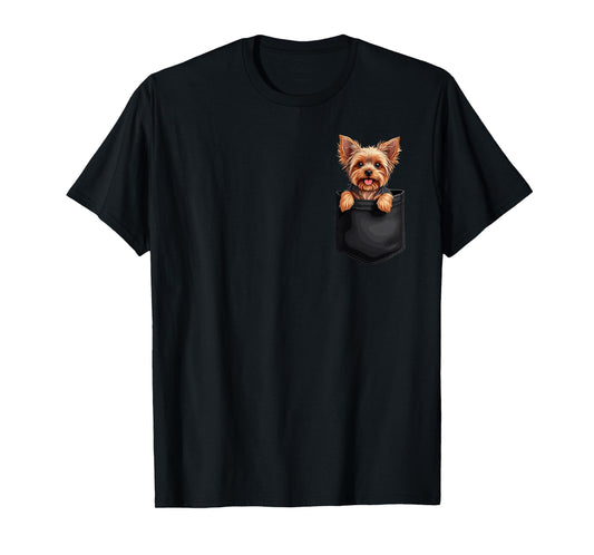 Puppy Yorkshire Terrier in Your Pocket Peeking Dogs Lover T-Shirt