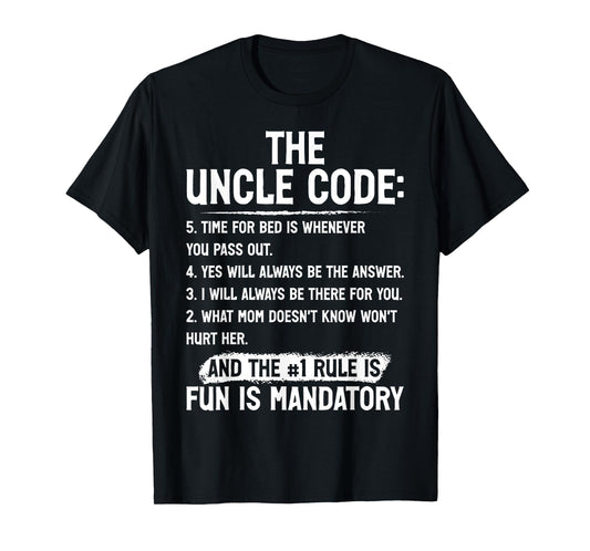 Mens Funny Uncle Gifts From Niece Nephew Funny the Uncle Code T-Shirt