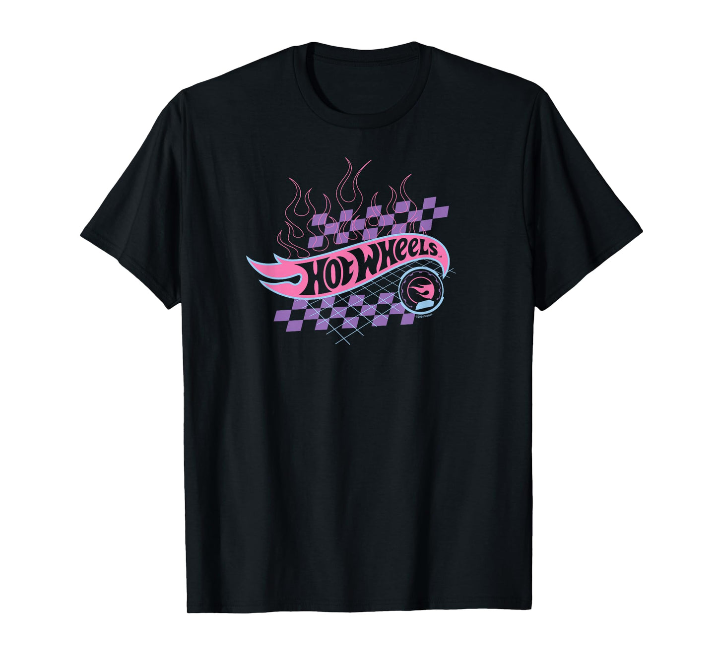 Hot Wheels - Flaming Logo With Checkered Background T-Shirt