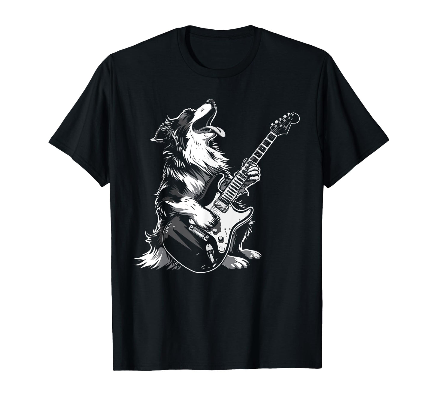 Dog Guitarist Guitar - Australian Shepherd Dad Mom T-Shirt