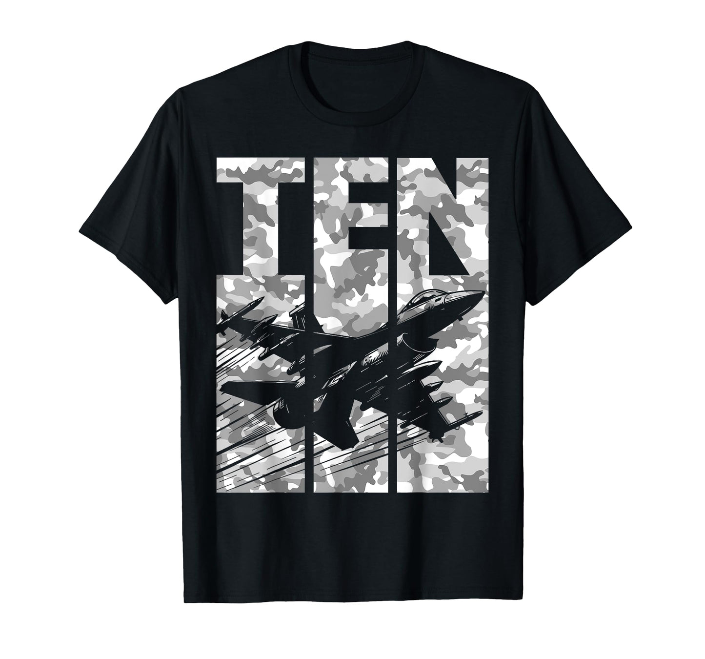 Military Fighter Jet Camo Ten Year Old Boys 10th Birthday T-Shirt