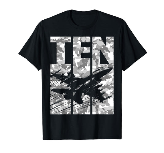Military Fighter Jet Camo Ten Year Old Boys 10th Birthday T-Shirt