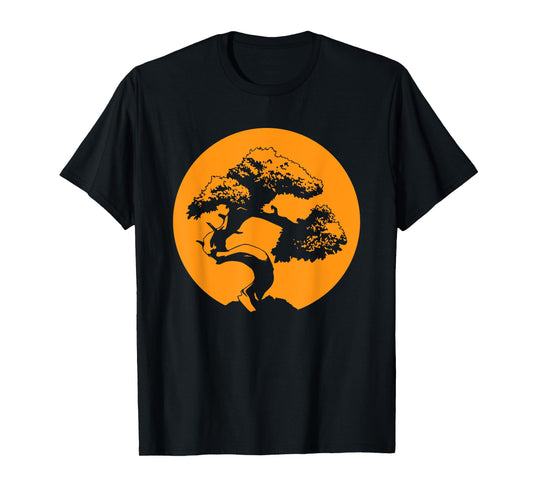 Japanese Bonsai Tree with Orange Sunset T-Shirt