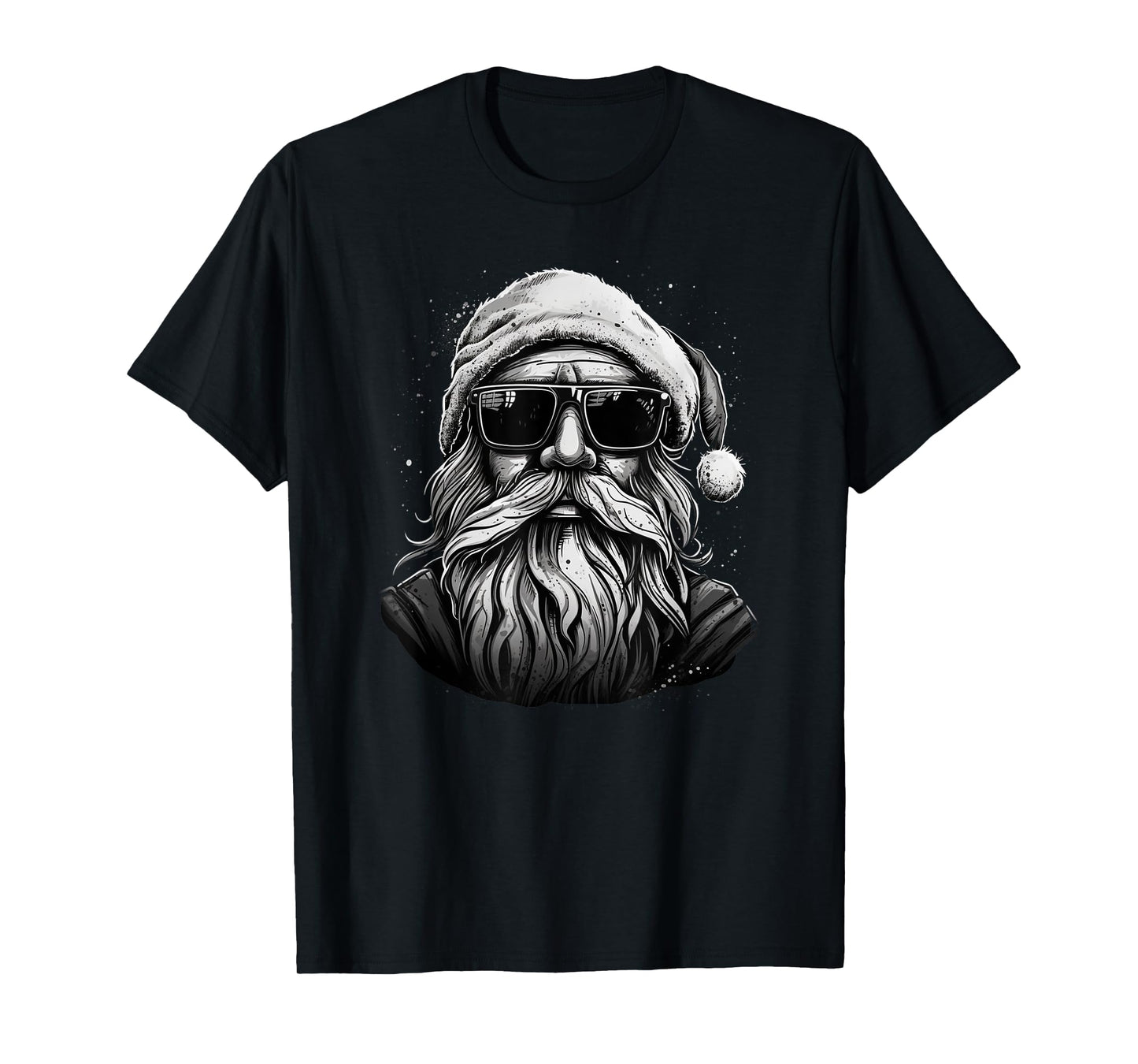 Funny cool Santa Face Hipster With Beard & Glasses Christmas T-Shirt