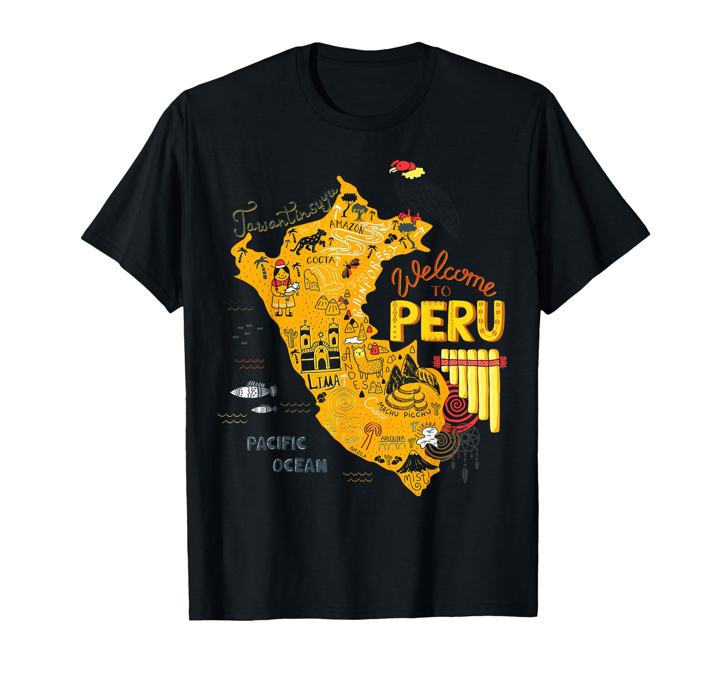 Travel Peru Map Lima Machu Picchu Cusco Family Vacation Tee T-Shirt