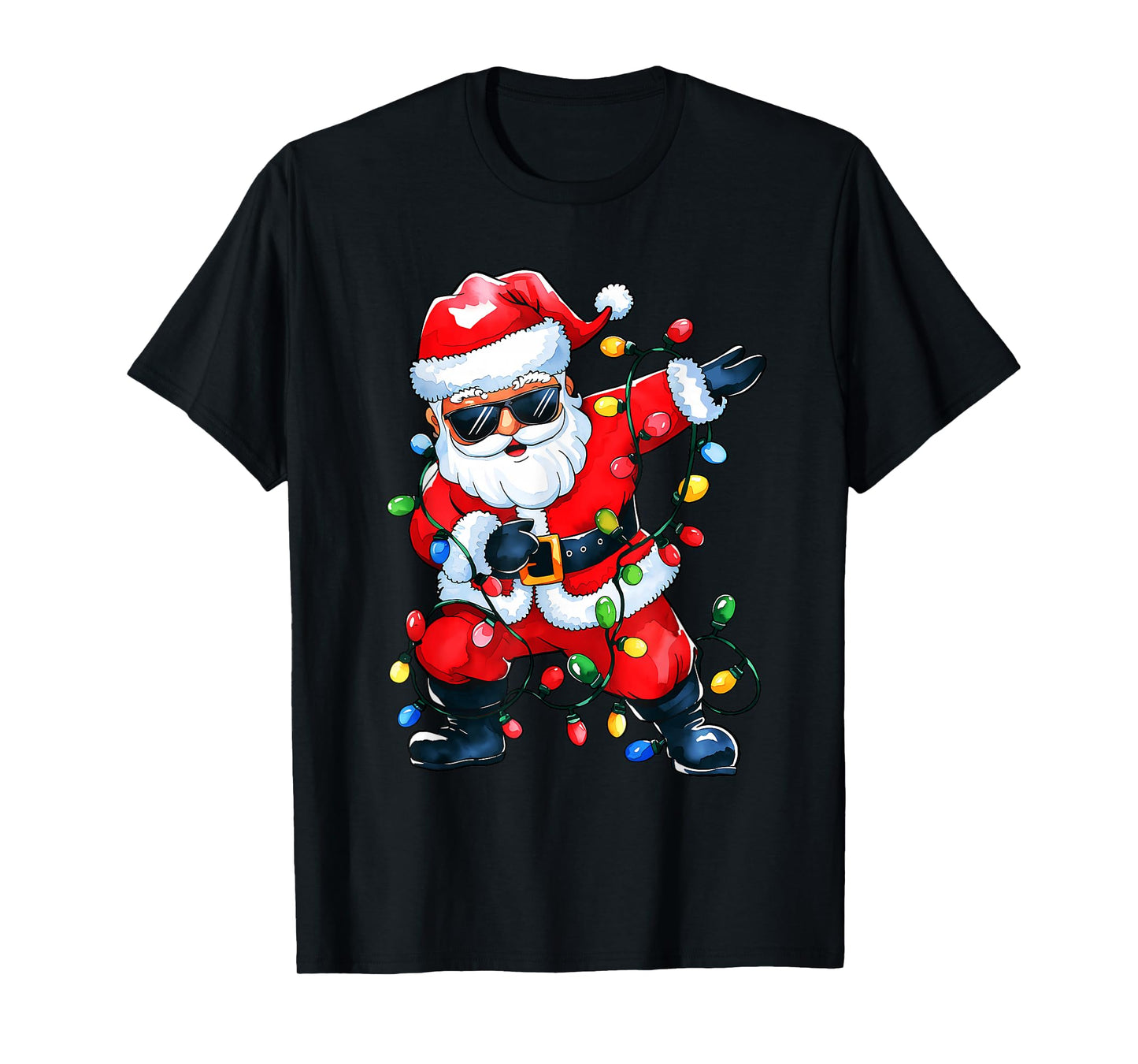 Dabbing Santa Xmas Light Girls Boys Kids Funny Christmas Tee T-Shirt