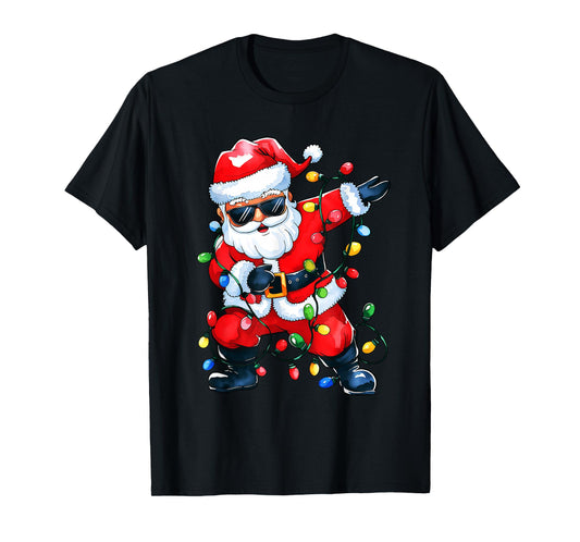 Dabbing Santa Xmas Light Girls Boys Kids Funny Christmas Tee T-Shirt