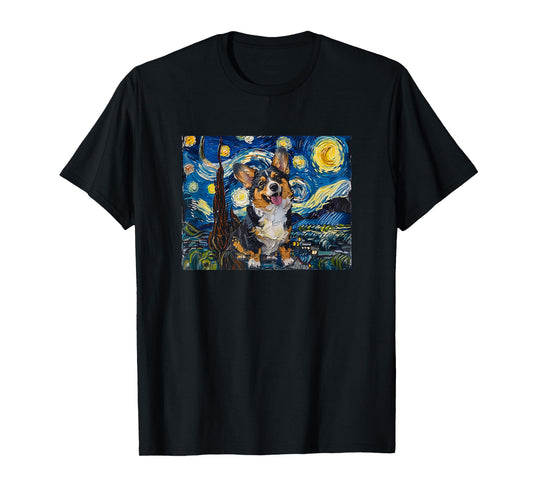 Funny Retro Vintage Starry Night Black Tricolor Corgi Lover T-Shirt