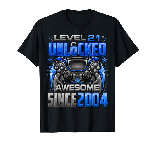 Level 21 Unlocked Awesome Since 2004 21st Birthday Gaming T-Shirt