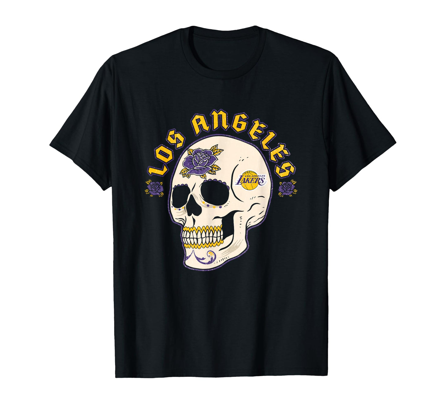 NBA Los Angeles Lakers Halloween Floral Skull T-Shirt