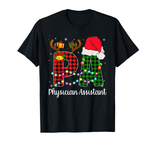Physician Assistant Christmas Lights Red Plaid PA Nurse CNA T-Shirt
