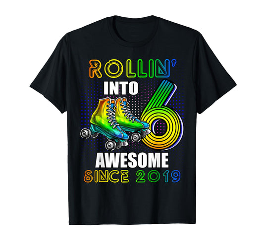 Birthday Roller Skating 6th Girls Rollin into 6 Skate Party T-Shirt