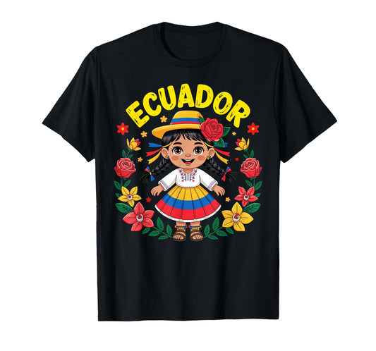 Cute Ecuador Girl Traditional Dress Flag Colors Art for Kids T-Shirt