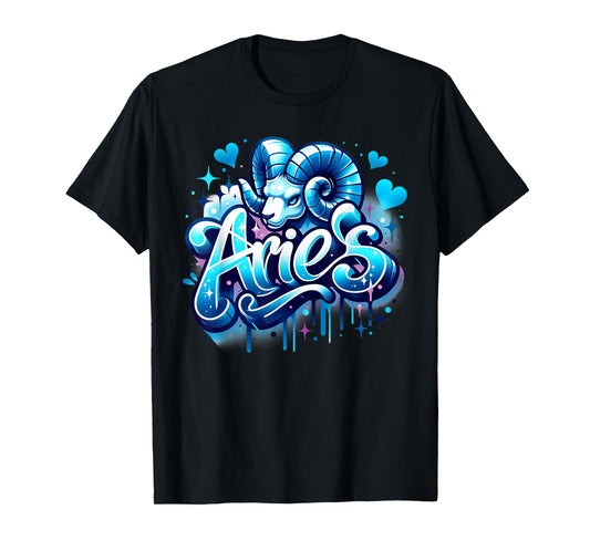 Blue Aries Zodiac Star Sign T-Shirt