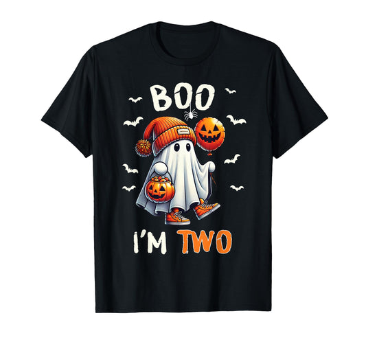 Boo I'm Two Ghost 2nd Birthday Halloween Boy Kids Groovy T-Shirt