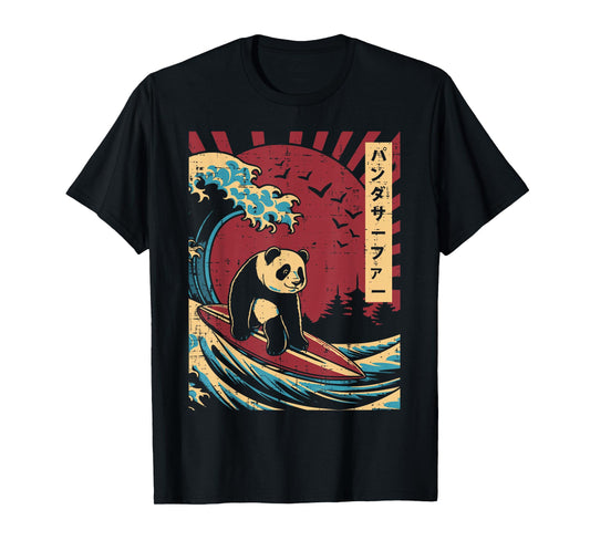 Great Wave Panda Surfing Meme Japanese Art Men Women Kids T-Shirt