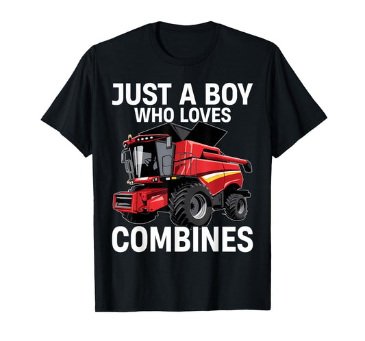 Just a Boy Who Loves Combines, Red Combine Harvester T-Shirt