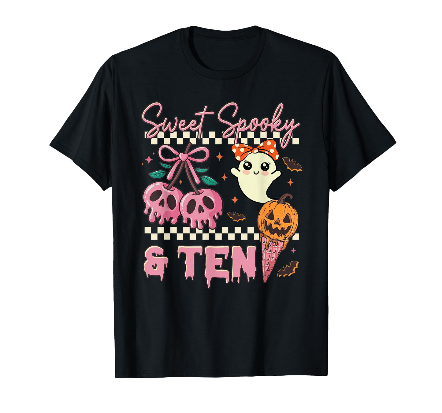 Sweet Spooky and Ten Cute Ghost 10th Birthday Halloween T-Shirt