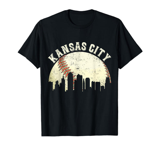 Vintage Kansas City Cityscape Baseball Lover Men Women Kids T-Shirt