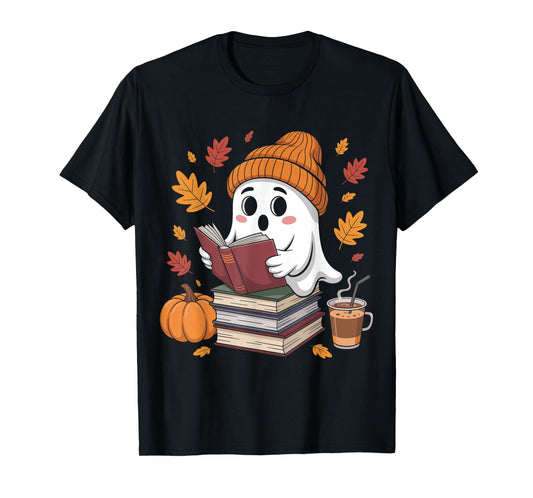 Cute Ghost Reading Book Lovers Halloween Ghost Coffee Women T-Shirt