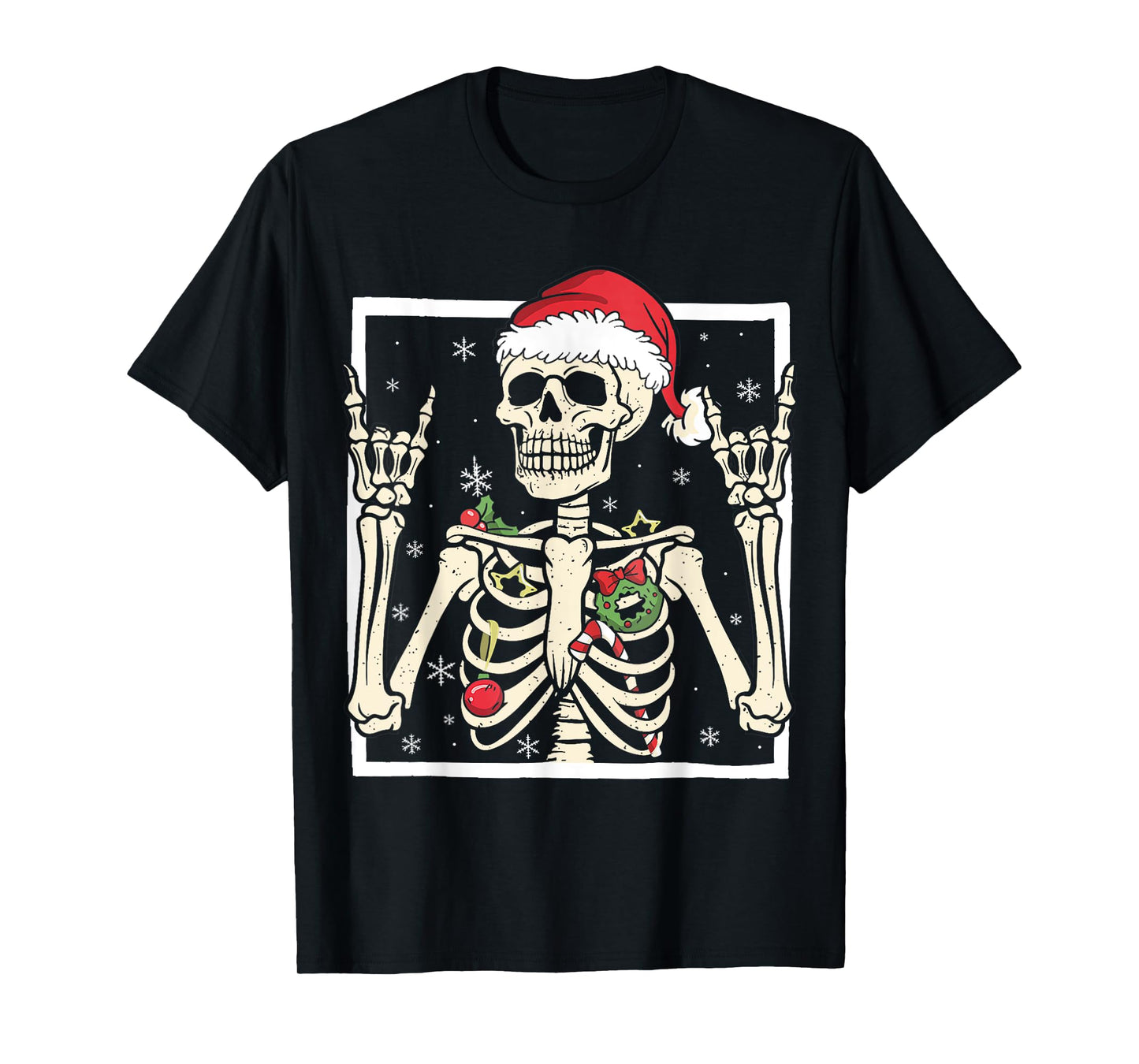 Rocker Skeleton Santa Hat Cool Christmas Punk Rock Men Boys T-Shirt