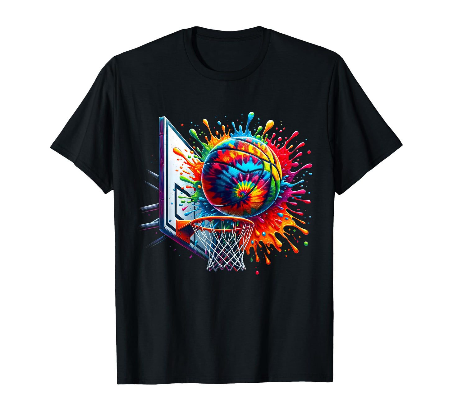 Colorful Basketball Tie Dye Color Splash Basketball Hoop Net T-Shirt